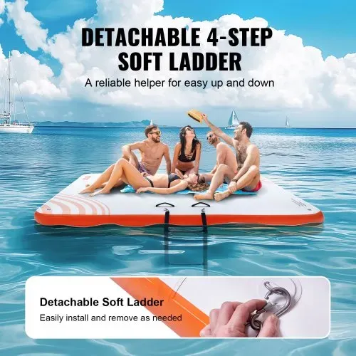 VEVOR Aufblasbares Schwimmdock, 2,13 x 2,13 m, aufblasbare Dockplattform, rutschfeste Wasser-Schwimmdockmatte mit tragbarer Tragetasche und abnehmbarer Leiter, Schwimmplattform-Inselfloß für Pool – Bild 4