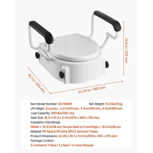 VEVOR Toilettensitzerhöhung Toilettenerhöhung mit gepolsterten Armlehnen & 136 kg Tragkraft, höhenverstellbarer (3-stufig) erhöhter Toilettensitz für ältere Menschen Senioren Behinderte – Bild 6