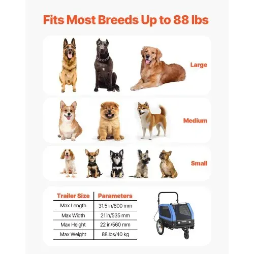 VEVOR Hundeanhänger, bis zu 40 kg, 2-in-1-Fahrradanhänger für kleine und große Hunde, klappbarer Rahmen mit Rädern, universelle Fahrradkupplung, inkl. Flagge, interne Leine, 1380x755x800 mm – Bild 2