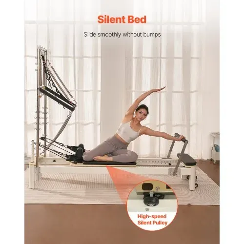 VEVOR Pilates Reformer Maschine für den Einsatz im Heim-Fitnessstudio, Krafttrainingsgerät mit doppeltem Widerstand, Reformer-Box & Sprungbrett, für Fortgeschrittene & Anfänger, bis zu 181,44 kg – Bild 3