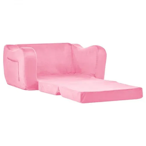 VEVOR Kindersofa Kindersessel aus 28D-Schwamm & kurzem Flor mit Armlehnen, Kleinkindersofa zum Lesen und Spielen, Kindercouch umwandelbares Schlafsofa für Spielzimmer Schlafzimmer Rosa M (Maß) – Bild 10
