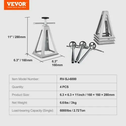 VEVOR 4-teilige Stapel-Wagenheber Rangierwagenheber 2,72 t Heber Ständer Autoheber 280–435 mm, Wohnmobil Stützanhänger Wagenheber Wohnmobil-Stabilisierungsstützen – Bild 6