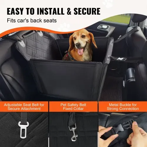 VEVOR Hundeautositz, wasserdichter Hundesitzerhöhung fürs Auto mit Stützrahmen, Haustierautositz mit ansteckbarer Sicherheitsleine, Hundeautobett für kleine, mittelgroße und große Hunde bis 22 kg, Schwarz – Bild 3