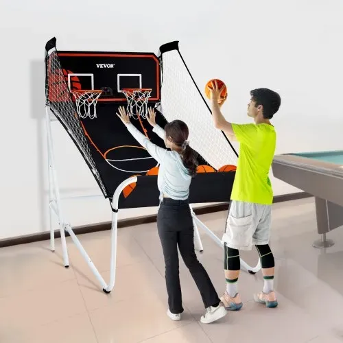 VEVOR Faltbaes Indoor-Basketballspiel für 2 Spieler, Basketballautomat, Baskeltballständer mit 5 Bällen & 8 Spielmodi & 2 Basketballkörben & Aufblaspumpe, für Kinder, Erwachsene (Schwarz & Weiß) – Bild 7