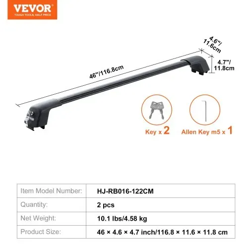 VEVOR Dachträger Universal Dachgepäckträger Auto Alu Querträger 90 kg Tragkraft, passend für erhöhte Seitenschiene mit Lücke, passend Innenabstand des Dachbalkens 104-110 cm – Bild 6