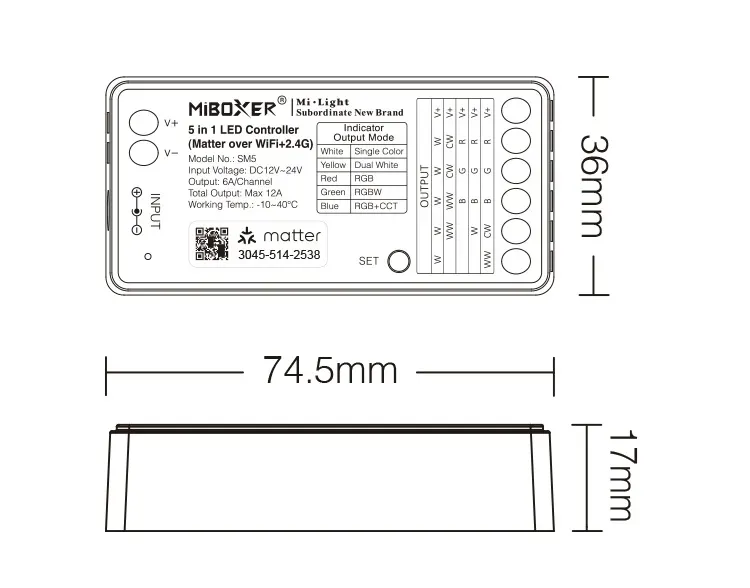 MiBoxer SM5 LED Controller Matter-Serie 5in1 (Single Colour/CCT(dual white)/RGB/RGB-W/RGB+CCT) Matter Over WiFi+2.4GHz IP20 – Bild 6