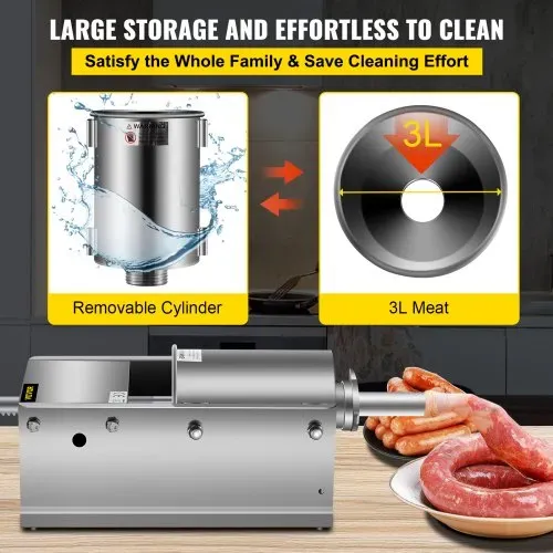 VEVOR Wurstfüller 3L Fleischwölfe Wurstmaschine Wurstfüllmaschine Horizontal Edelstahl Wurstspritze – Bild 5