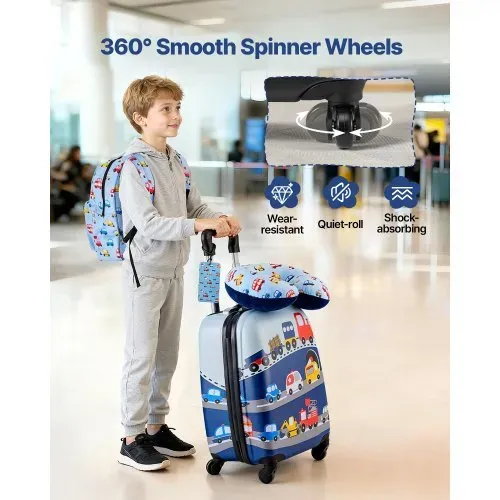 VEVOR 5 tlg. Kinderkoffer Set, 457,2 mm, Hartschalenkoffer mit Kindertrolley, Rucksack, Nackenkissen, Lunchbox & Kofferanhänge, Kofferset fürJungen & Mädchen, praktisch für Reisen Fliegen (Autos) – Bild 3