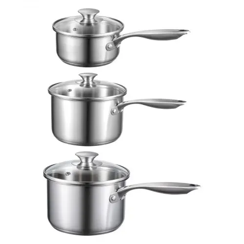 VEVOR Kochtopf Soßentopf Set (0,95+1,89+2,84 L) mit Glasdeckel, Suppentopf Gemüsetopf mit ergonomischem Griff, Milchtopf aus Edelstahl Gemüsetopf, Silber Mehrzwecktopf spülmaschinengeeignet – Bild 10
