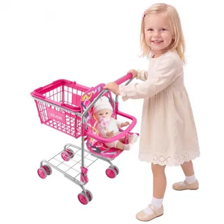 VEVOR Einkaufswagen für Kinder, Einkaufswagen Supermarkt Spielzeug mit Klappsitz für Puppen Stahlrahmen & Rollen, Faltbares Kaufladenzubehör mit Puppen-Spielzeug, Kaufmannsladen Spiele für Kinder ab 3 VEVOR Einkaufswagen für Kinder, Einkaufswagen Supermarkt Spielzeug mit Klappsitz für Puppen Stahlrahmen & Rollen, Faltbares Kaufladenzubehör mit Puppen-Spielzeug, Kaufmannsladen Spiele für Kinder ab 3