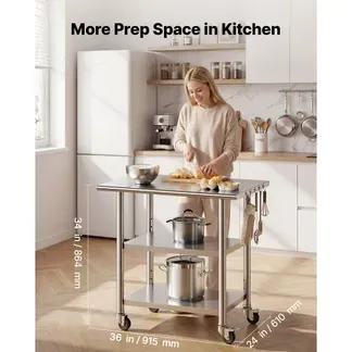 VEVOR Gasto Arbeitstisch 915 x 610 x 864 mm, Edelstahltisch mit 3 Ebenen & Rollen & Höhenverstellbaren Ablagen Belastbarkeit Top 227 kg & 2 Unterablagen je 191 kg Vorbereitungstisch für Restaurant VEVOR Gasto Arbeitstisch 915 x 610 x 864 mm, Edelstahltisch mit 3 Ebenen & Rollen & Höhenverstellbaren Ablagen Belastbarkeit Top 227 kg & 2 Unterablagen je 191 kg Vorbereitungstisch für Restaurant