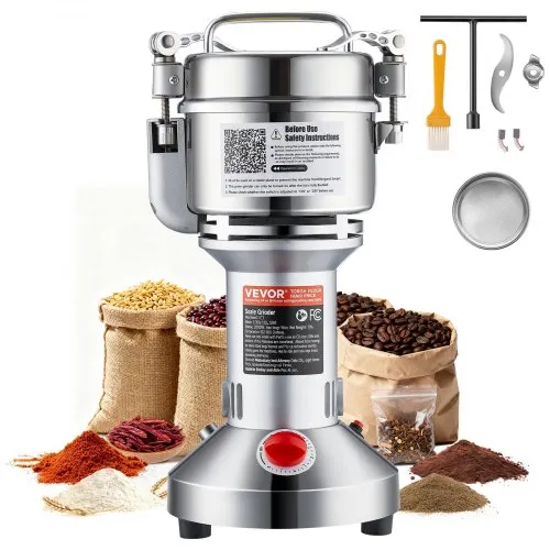 VEVOR elektrische Getreidemühle Hochgeschwindigkeits-Gewürzmühlen 1500 W 300 g, Pulverisiermaschine aus Edelstahl, für trockene Körner Gewürze Müsli Kaffee Mais Pfeffer Silber 180 x 160 x 355 mm VEVOR elektrische Getreidemühle Hochgeschwindigkeits-Gewürzmühlen 1500 W 300 g, Pulverisiermaschine aus Edelstahl, für trockene Körner Gewürze Müsli Kaffee Mais Pfeffer Silber 180 x 160 x 355 mm