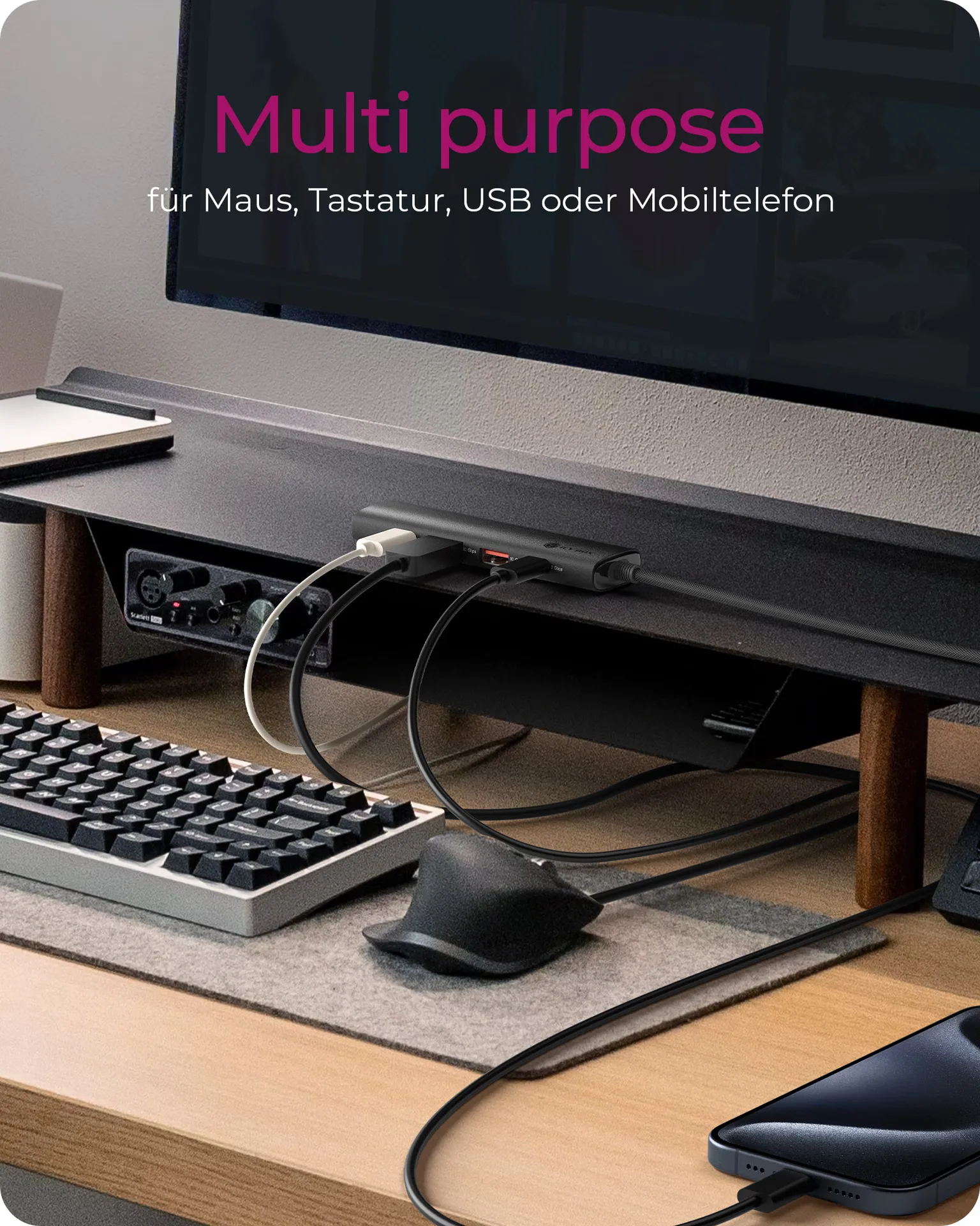 ICY BOX IB-HUB1437-CPD, 4-Port USB 3.2 Gen 2 Hub, 10 Gbit/s, 2x Type-C® + 2x Type-A, 1x USB PD 100 W, 30cm Cable – Bild 7