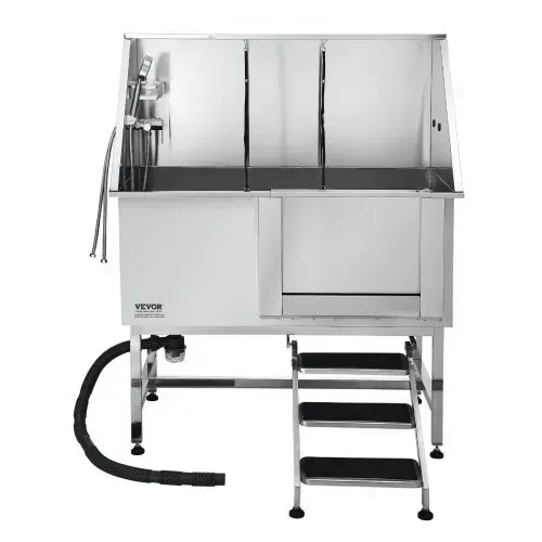 VEVOR Hundewaschstation Edelstahl, 1270x700x1545 mm Tierpflegewanne mit Treppe, PE-Wasserfilterplatte, Wasserhahn, Duschkopf & Seifenhalter, für große, mittelgroße & kleine Haustiere (linke Tür) – Bild 8