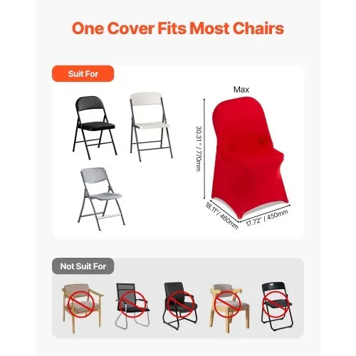VEVOR Stuhlhussen Stuhlbezug Stretch 50 Stk. waschbarer & abnehmbarer Stuhlüberzug aus Polyester-Spandex für Hochzeitsfeiern Esszimmerbankette, passend für Klappstühle (45 x 46 x 77 cm) Rot – Bild 3