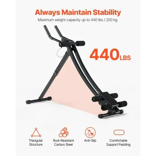 VEVOR Bauchmuskeltrainingsgerät Bauchtrainer AB-Maschine für Fitnessstudio, Bauchtrainer 200 kg Gewichtskapazität, Bauchmuskeltrainer Krafttraining, klappbares verstellbares Fitnessgerät Schwarz – Bild 2