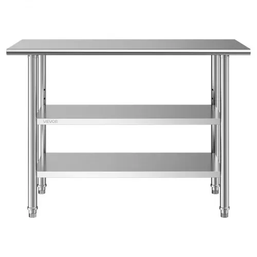 VEVOR Gastronomie Arbeitstisch 1219 x 610 x 864 mm, Edelstahltisch mit 3 Ebenen & Höhenverstellbaren Ablagen Belastbarkeit Top 245 kg & 2 Unterablagen je 204 kg Vorbereitungstisch für Restaurant – Bild 8