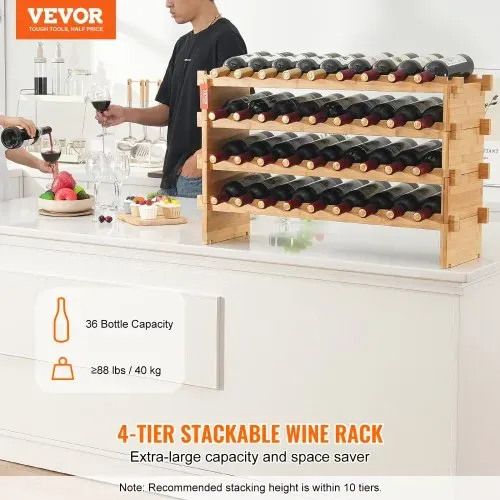 VEVOR Weinregal stapelbar 36 Flaschen, stabiles Flaschenregal, 4-stufiges Lagerregal aus massivem Bambusholz, freistehendes Weinregal, wackelfreie Regale für Küche, Bar und Keller (natürliche Farbe) VEVOR Weinregal stapelbar 36 Flaschen, stabiles Flaschenregal, 4-stufiges Lagerregal aus massivem Bambusholz, freistehendes Weinregal, wackelfreie Regale für Küche, Bar und Keller (natürliche Farbe)