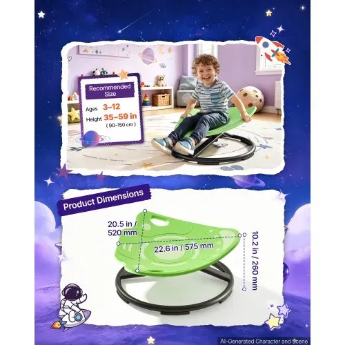 VEVOR Drehstuhl Kinder Autismus Sensorischer Drehsitz 75 kg 519x520 mm Grün, ADHS Hilfsmittel für Kinder im Alter von 3-12 Jahren, Förderung von Gleichgewicht Körperkoordination Greifkraft, PP-Material – Bild 5
