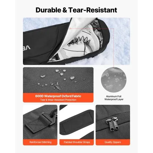 VEVOR Skitasche, bis zu 165 cm, Skibag, Skisack, Skicover, 600D-Oxford-Gewebe, mit verstellbaren Innengurten, Skiersack für Skistöcke, Schutzbrillen, Handschuhe, Helme, Stiefel (Schwarz) – Bild 2