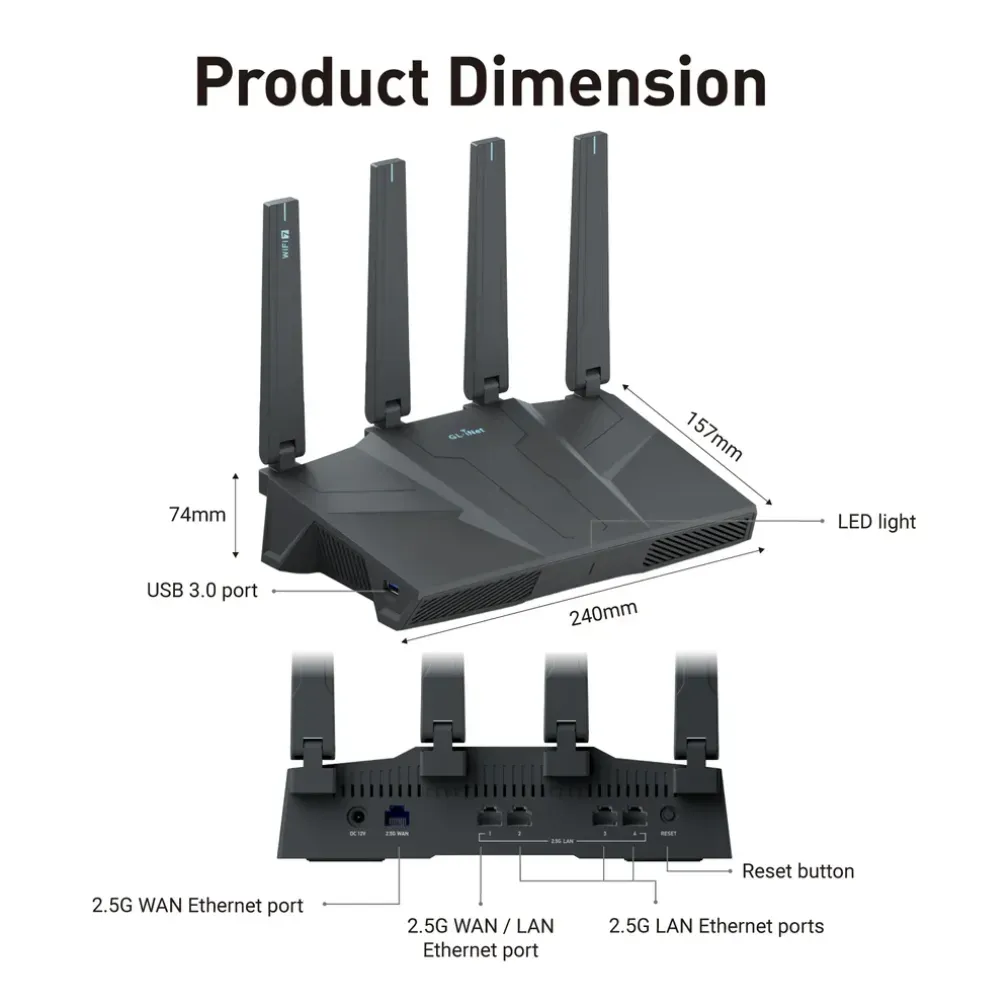 GL.iNet Wireless Router WIFI6 • AX6000 • 4x4 • 2.5GbE • High-GL.iNet Wireless Router WIFI7 • AX6500 • 4x4 • Home Router "OpenWRT" • GL-BE6500 / Flint 3e – Bild 5