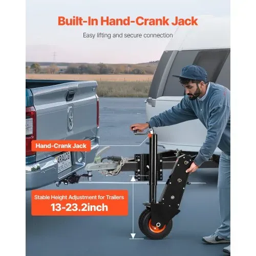 VEVOR Anhängerwagen Rangierhilfe, 227 kg Stützlast, 330–590 mm Höhe, 22,8 cm pneumatischer Gummireifen, manueller oder elektrischer Schlüsselantrieb, zum Bewegen von Wohnmobilanhängern – Bild 2