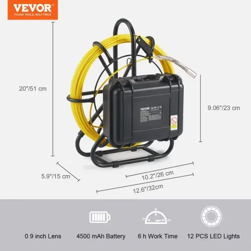 VEVOR Kanalkamera, 50 m, 23 cm Bildschirm, Rohrinspektionskamera mit DVR-Funktion, IP68-Kamera mit 12 einstellbaren LEDs, mit einer 16 GB SD-Karte für Abwasserleitungen, Haus, Kanal, Abflussrohr – Bild 6