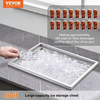 VEVOR Drop-in-Eisbox, 43,5 L Edelstahl-Eiskühler, 558 x 430 x 306 mm Kommerzieller Eisbehälter mit Abdeckung, Eingebaute Eisspeichertruhe, Abflussrohr und Ablassstopfen im Lieferumfang Enthalten VEVOR Drop-in-Eisbox, 43,5 L Edelstahl-Eiskühler, 558 x 430 x 306 mm Kommerzieller Eisbehälter mit Abdeckung, Eingebaute Eisspeichertruhe, Abflussrohr und Ablassstopfen im Lieferumfang Enthalten