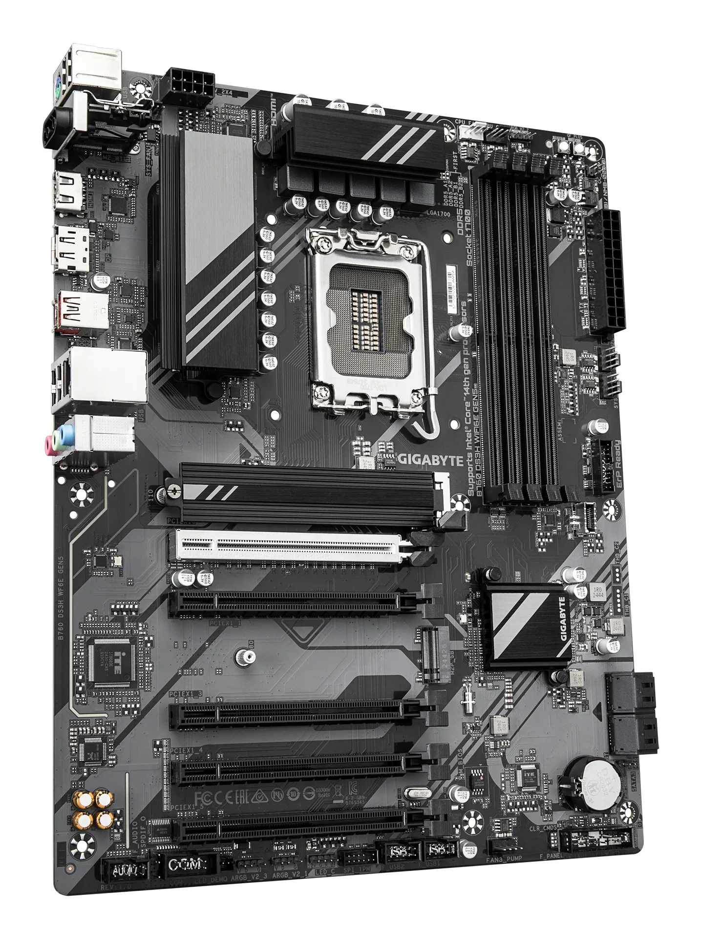 GIGABYTE B760 DS3H WIFI6E GEN5 Mainboard – Unterstützt Intel Core Prozessoren der 14. Generation, 8+2+1 Phasen Digital-VRM, bis zu 5600 MHz DDR5, 2xPCIe 4.0 M.2, Wi-Fi 6E, 1 GbE LAN, USB 3.2 Gen 2x2 – Bild 3