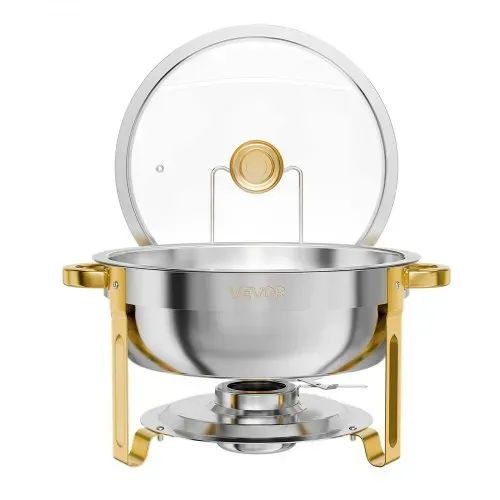 VEVOR Chafing Dish Set 4-tlg. 5,68 L Warmhaltebehälter Edelstahl für Buffets, Hochzeiten, Partys & Familienfeiern, Sichtdeckel, Wasserbehälter, Brennstoffbehälter, Stapelbar für Warme & Kalte Speisen – Bild 9