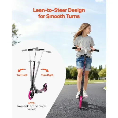 VEVOR Scooter (2 Räder) für Kinder ab 8 Jahren, Cityroller Kinderroller Straßenroller mit höhenverstellbarem Lenker & rutschfestem Deck & leichtem Rahmen, faltbarer Tretroller bis zu 100 kg, Pink – Bild 3