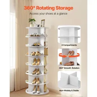 VEVOR Schuhregal Schuhschrank für 28 Paar Schuhe (7-stöckig) 360° drehbar, platzsparende Schuhaufbewahrung, Schuhablage für Schlafzimmer Wohnzimmer Eingangsbereich, Weiß 598 x 598 x 1620 mm VEVOR Schuhregal Schuhschrank für 28 Paar Schuhe (7-stöckig) 360° drehbar, platzsparende Schuhaufbewahrung, Schuhablage für Schlafzimmer Wohnzimmer Eingangsbereich, Weiß 598 x 598 x 1620 mm
