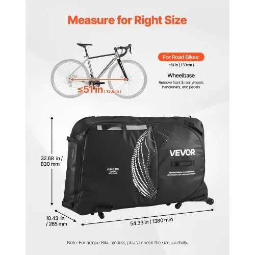 VEVOR Fahrrad Transporttasche, mit TSA-Schloss, Stützplatten, Schutzvorrichtungen & Gabelstabilisierung, Geeignet für Fahrräder mit max. Radstand von 130 cm für Flugreisen & Outdoor-Aktivitäten VEVOR Fahrrad Transporttasche, mit TSA-Schloss, Stützplatten, Schutzvorrichtungen & Gabelstabilisierung, Geeignet für Fahrräder mit max. Radstand von 130 cm für Flugreisen & Outdoor-Aktivitäten