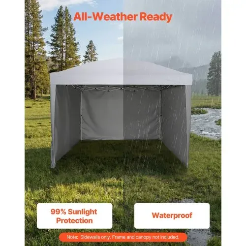 VEVOR 3x Seitenwände für Pavillon, Seitenteile für 3 x 3 m Faltpavillon, Wasserfeste Seitenplanen mit Sonnenschutz PU-Beschichtung, Seitenwand mit Reißverschluss für Outdoor-Events Marktstände, Weiß – Bild 4