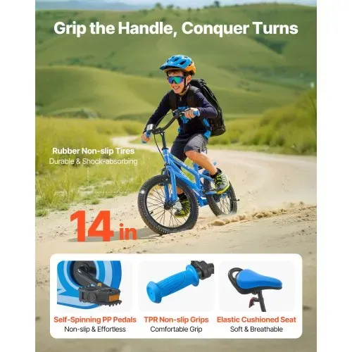 VEVOR Kinderfahrrad, 14 Zoll BMX-Stil-Fahrrad, empfohlene Kindergröße 95-116 cm, Stützräder inklusive, 4-8 Jahren Kinder, Kleinkinderfahrrad für Jungen und Mädchen zum Fahrradlernen, blau – Bild 4