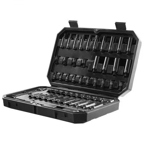 VEVOR Schlagsteckschlüsselsatz 6,35 mm, 55-teiliger tiefer und flacher Steckschlüsselsatz SAE 5/32-9/16 Zoll und metrisch 4-15 mm, für Autoreparaturen, leicht lesbare Größenmarkierungen – Bild 9