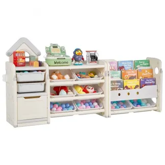 VEVOR Spielzeugaufbewahrung Bücherregal Spielzeugregal HDPE, 4-stöckige multifunktionale Ablage mit 10 flexiblen Kunststoffbehältern, für Schlafzimmer Klassenzimmer Kinderzimmer (Grau + Beige) VEVOR Spielzeugaufbewahrung Bücherregal Spielzeugregal HDPE, 4-stöckige multifunktionale Ablage mit 10 flexiblen Kunststoffbehältern, für Schlafzimmer Klassenzimmer Kinderzimmer (Grau + Beige)
