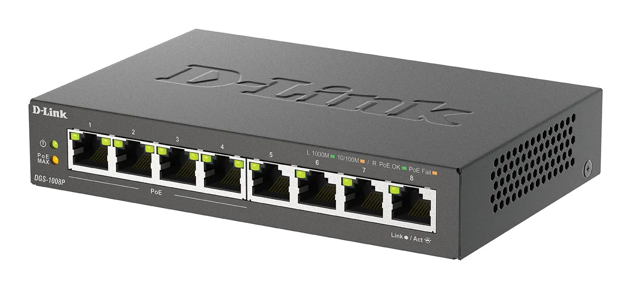D-Link DGS-1008P/E Netzwerk-Switch Unmanaged L2 Gigabit Ethernet (10/100/1000) Power over Ethernet (PoE) Desktop Schwarz – Bild 4