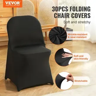 VEVOR Stuhlhussen aus Elastischem Spandex für Klappstühle, Universell Passender Stuhlbezug, Abnehmbare & Waschbare Schonbezüge, für Hochzeiten, Partys, Feiern, Essen (30 Stück, Schwarz) VEVOR Stuhlhussen aus Elastischem Spandex für Klappstühle, Universell Passender Stuhlbezug, Abnehmbare & Waschbare Schonbezüge, für Hochzeiten, Partys, Feiern, Essen (30 Stück, Schwarz)