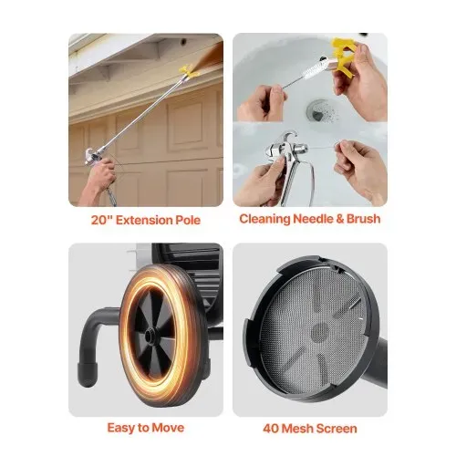 VEVOR Membran-Airless-Farbspritzgerät 1800 W, Rollbares Farbspritzgerät mit 22,75 MPa Hochdruck, 10 m Hochdruckschlauch, Reinigungsnadel und Bürste, für DIY-Sprüharbeiten im Innen- und Außenbereich – Bild 4