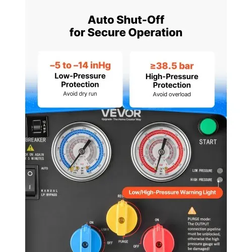 VEVOR Kältemittelabsauggerät Tragbare Kältemittel Absaugstation, 220V/50Hz 1450 U/min. 1 PS mit Zweizylinder Absauganlage für Kältemittel A1 & A2L, Rückgewinnungsgerät für KFZ- & Hausklimaanlagen – Bild 6