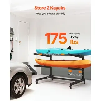 VEVOR Freistehendes Kajak-Aufbewahrungsregal für 2 Kajaks/Kanus/Surfbretter/Paddleboards, Kajakständer mit Feststellbaren Rollen für den Außen- und Innenbereich, Einstellbarer Kajakhalter 80 kg VEVOR Freistehendes Kajak-Aufbewahrungsregal für 2 Kajaks/Kanus/Surfbretter/Paddleboards, Kajakständer mit Feststellbaren Rollen für den Außen- und Innenbereich, Einstellbarer Kajakhalter 80 kg