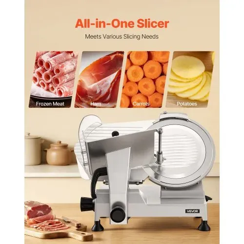VEVOR Allesschneider Elektrisch 400 W, Fleischschneider, Abnehmbare 30 cm Kohlenstoffstahl-Klinge & Auffangschale, 0–15 mm Einstellbare Schnittstärke, für gefrorenes Fleisch, Schinken, Baguette – Bild 4