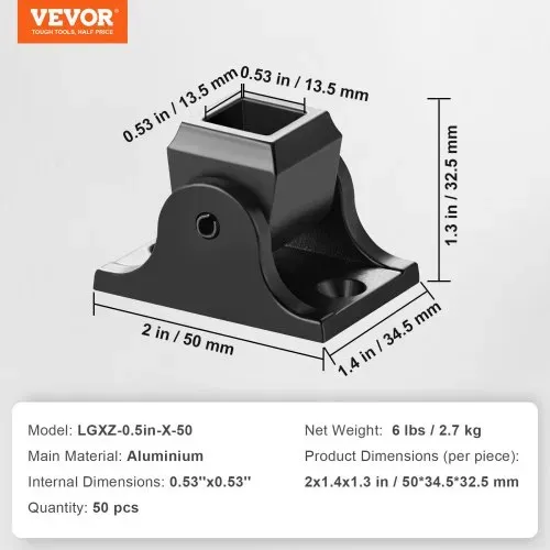 VEVOR 50 Stk. Pfostenträger Aluminium Pfostenschuh Pfosten Aufschraubhülse Aufschraubhülse Stützenfuß Geeignet für verschiedene Treppengeländer Einzeldrehungen (Schrauben separat erhältlich) – Bild 6
