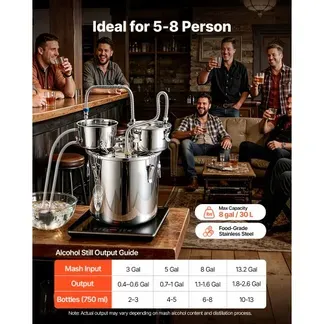 VEVOR Distillieranlage 30 L mit Thumper-Fass Wasserpumpe Thermometer Silber, Destillationsset mit Doppelskala-Thermometer für Whisky, Wein und Brandy, Destillierer-Heimbrauset für Hobby und Küche VEVOR Distillieranlage 30 L mit Thumper-Fass Wasserpumpe Thermometer Silber, Destillationsset mit Doppelskala-Thermometer für Whisky, Wein und Brandy, Destillierer-Heimbrauset für Hobby und Küche