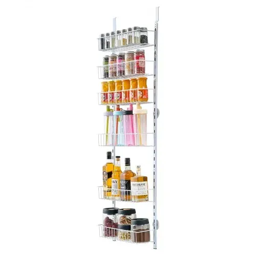 VEVOR Vorratsschrank Speisekammer-Organizer Aufbewahrung über der Tür, 6-stufige Gewürzregale zum Aufhängen aus Stahl, verstellbare Lagerregale für die Wand, für Zuhause Küche Badezimmer, weiß – Bild 9