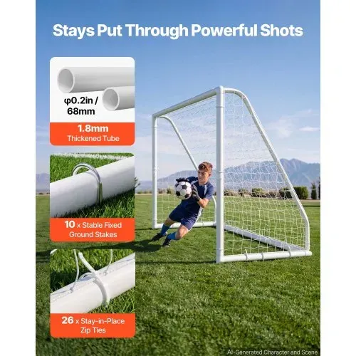 VEVOR Fußballtor 300 x 200 cm Tragbares PVC Outdoor-Soccertor mit PE-Netz, für Gärten, Parks und Schulen, Wetterfest, mit Bodenankern, Zielscheibe, 600D-Oxford-Tasche und Stabilität bei über 110 km/h – Bild 2
