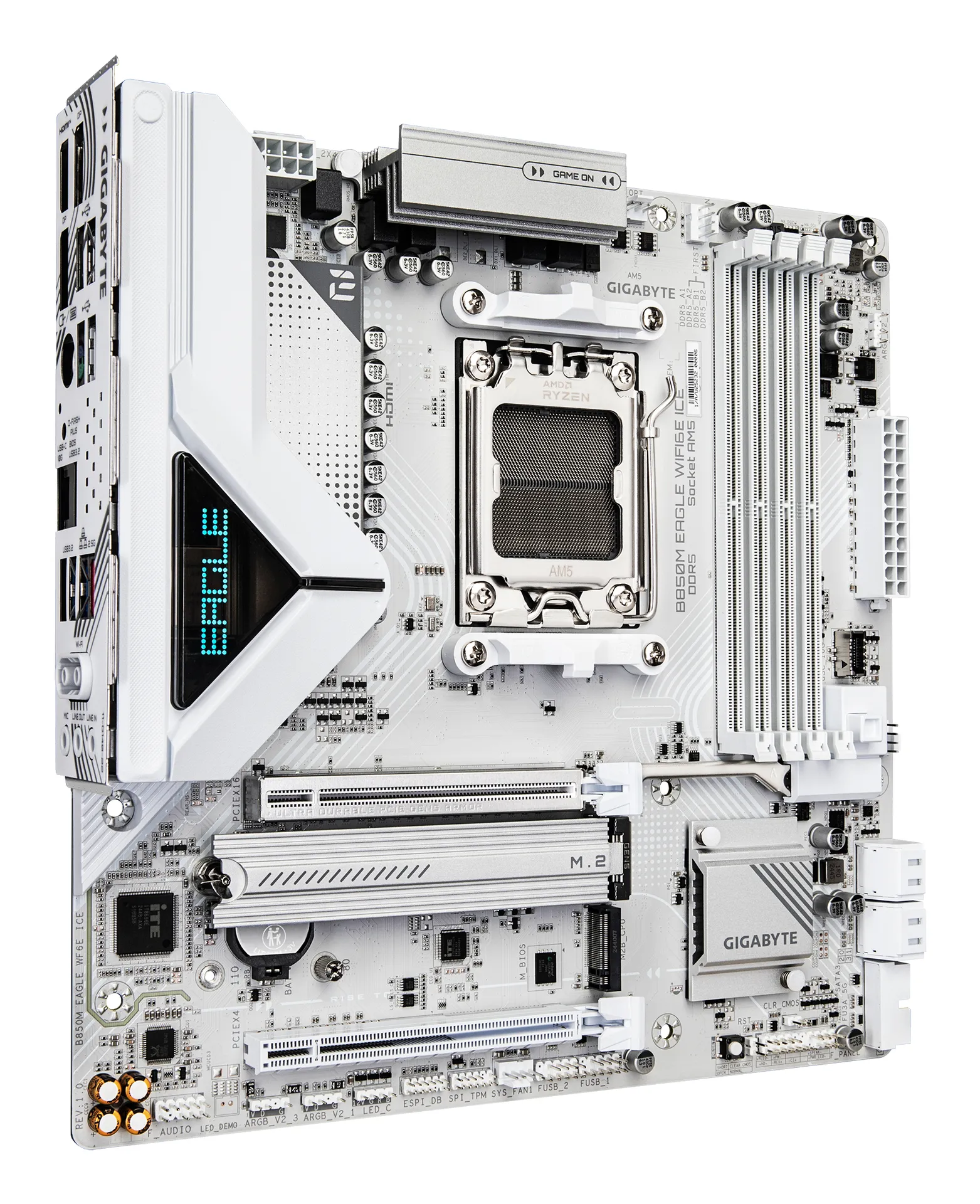 GIGABYTE B850M EAGLE WIFI6E ICE Mainboard – Unterstützt AMD Ryzen 9000 Serie CPUs, digitales 8+2+2 Phasen VRM, bis zu 8200 MHz DDR5 (OC), 1 x PCIe 5.0 + 1 x PCIe 4.0 M.2, Wi-Fi 6E, 2.5 GbE LAN, USB 3.2 Gen 2 – Bild 3