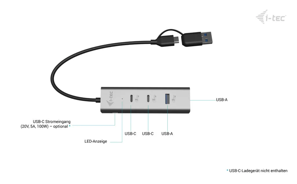 i-tec Metal Universal Charging HUB 2xUSB-C + 2x USB-A Port + Power Delivery 85W – Bild 5