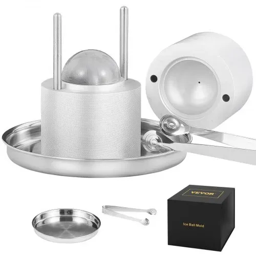 VEVOR Eiswürfelbereiter Eiswürfelformen Satz 60 mm, Eiswürfelform Eiskugelform mit Eiszange & Tropfschale, Alu Strapazierfähige Eiswürfelformen Eiswürfelbehälter Whisky Americano, Saft & Milch Silber VEVOR Eiswürfelbereiter Eiswürfelformen Satz 60 mm, Eiswürfelform Eiskugelform mit Eiszange & Tropfschale, Alu Strapazierfähige Eiswürfelformen Eiswürfelbehälter Whisky Americano, Saft & Milch Silber